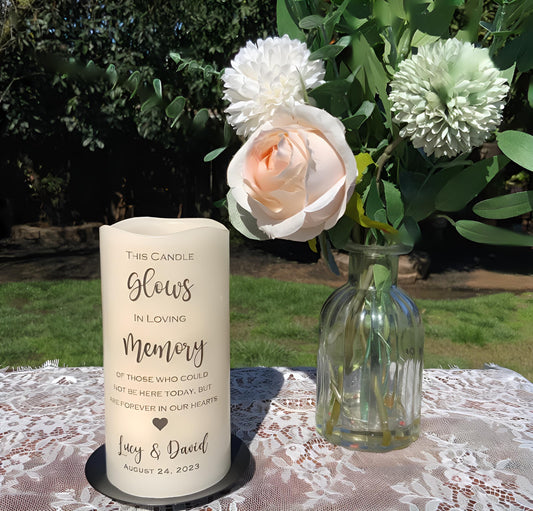 Personalized Wedding Memorial Candle • Remembrance Table LED Candle • In Loving Memory Wedding Keepsake (English or Spanish)