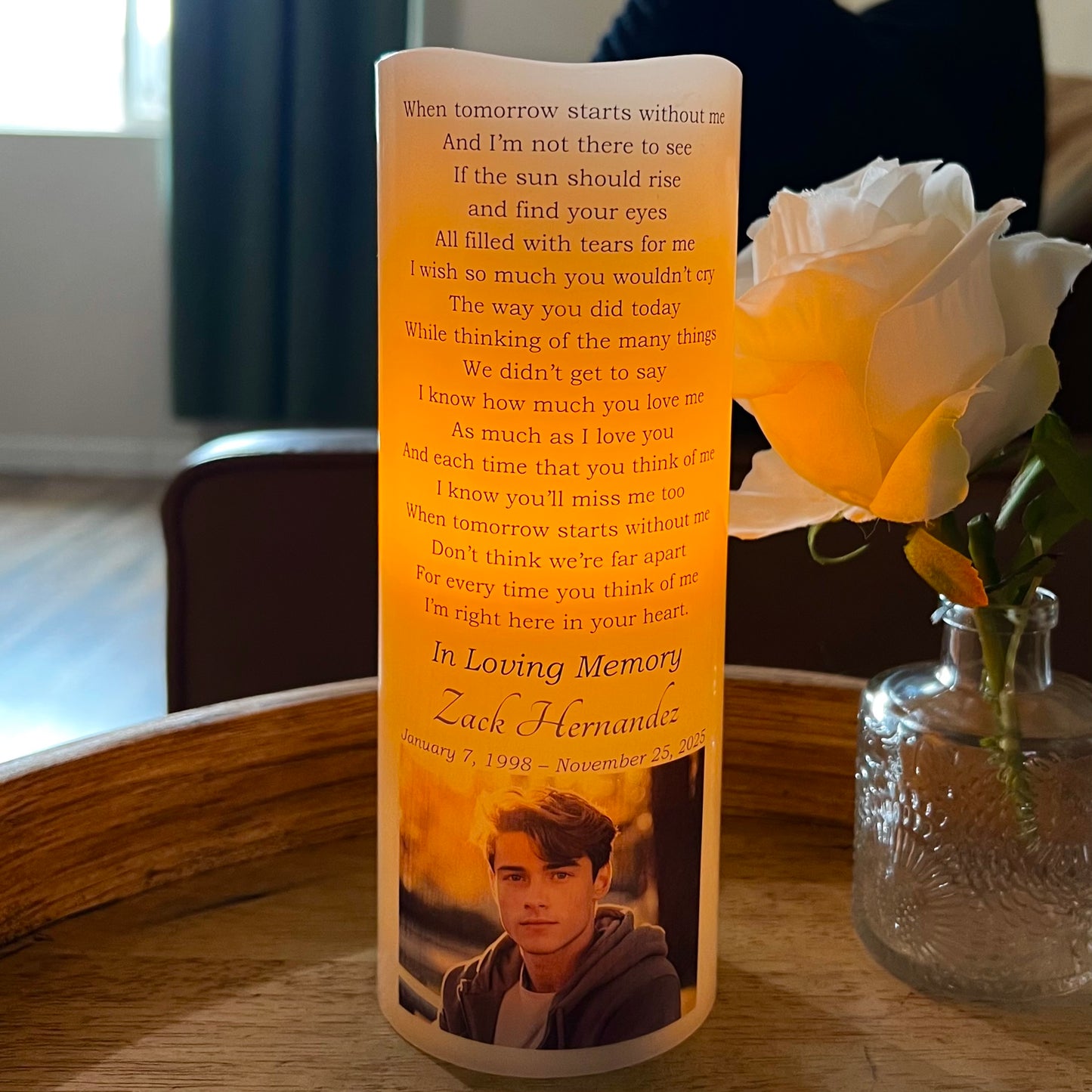 Personalized Memorial Candle with Photo & Poem • LED Remembrance Keepsake with Name & Dates