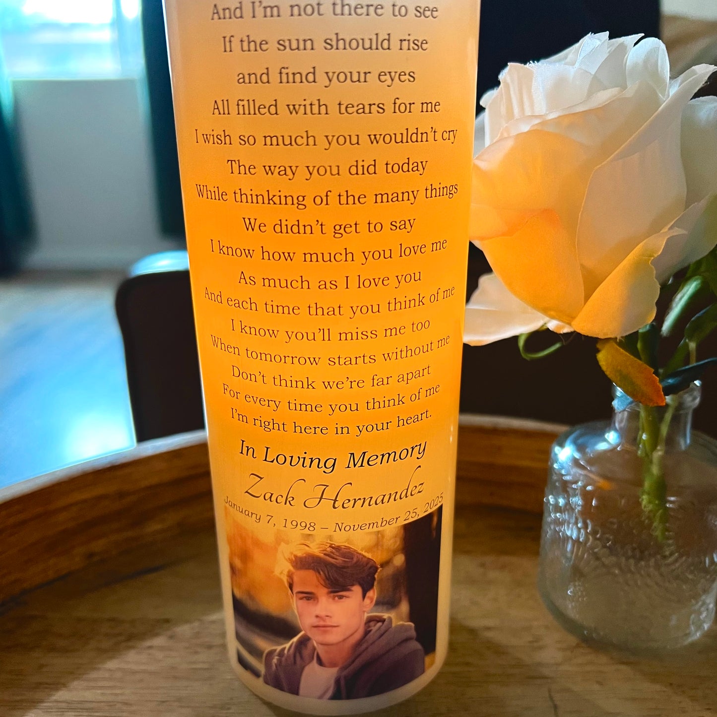 Personalized Memorial Candle with Photo & Poem • LED Remembrance Keepsake with Name & Dates