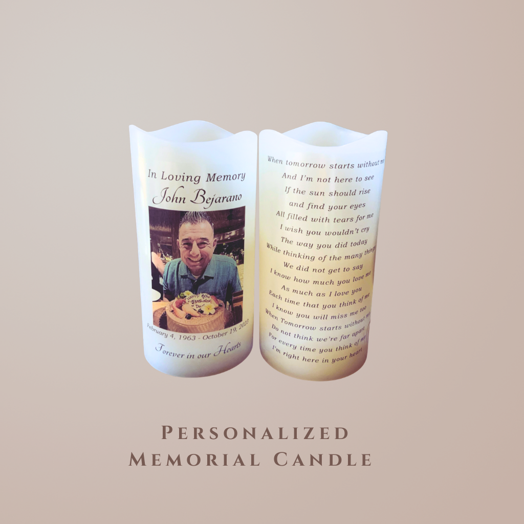 Personalized Two-Sided Memorial Candle with Photo & Poem • LED Remembrance Keepsake with Name & Dates