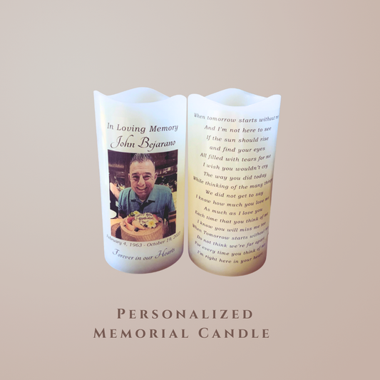 Personalized Two-Sided Memorial Candle with Photo & Poem • LED Remembrance Keepsake with Name & Dates