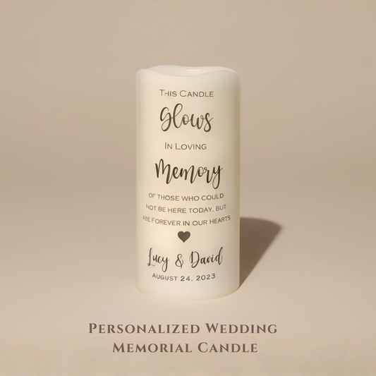 Personalized Wedding Memorial Candle • Remembrance Table LED Candle • In Loving Memory Wedding Keepsake (English or Spanish)