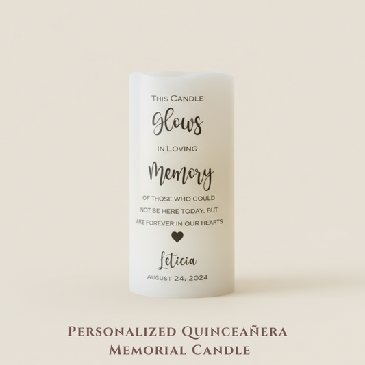 Personalized Quinceañera Memorial Candle • Remembrance Table LED Candle • Vela Memorial Quinceañera (English or Spanish)