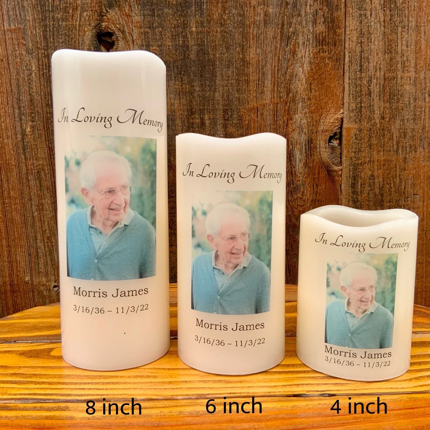 Minimalist Spanish Memorial Candle with Photo, Name & Dates | Personalized LED Remembrance Candle with Quote Options