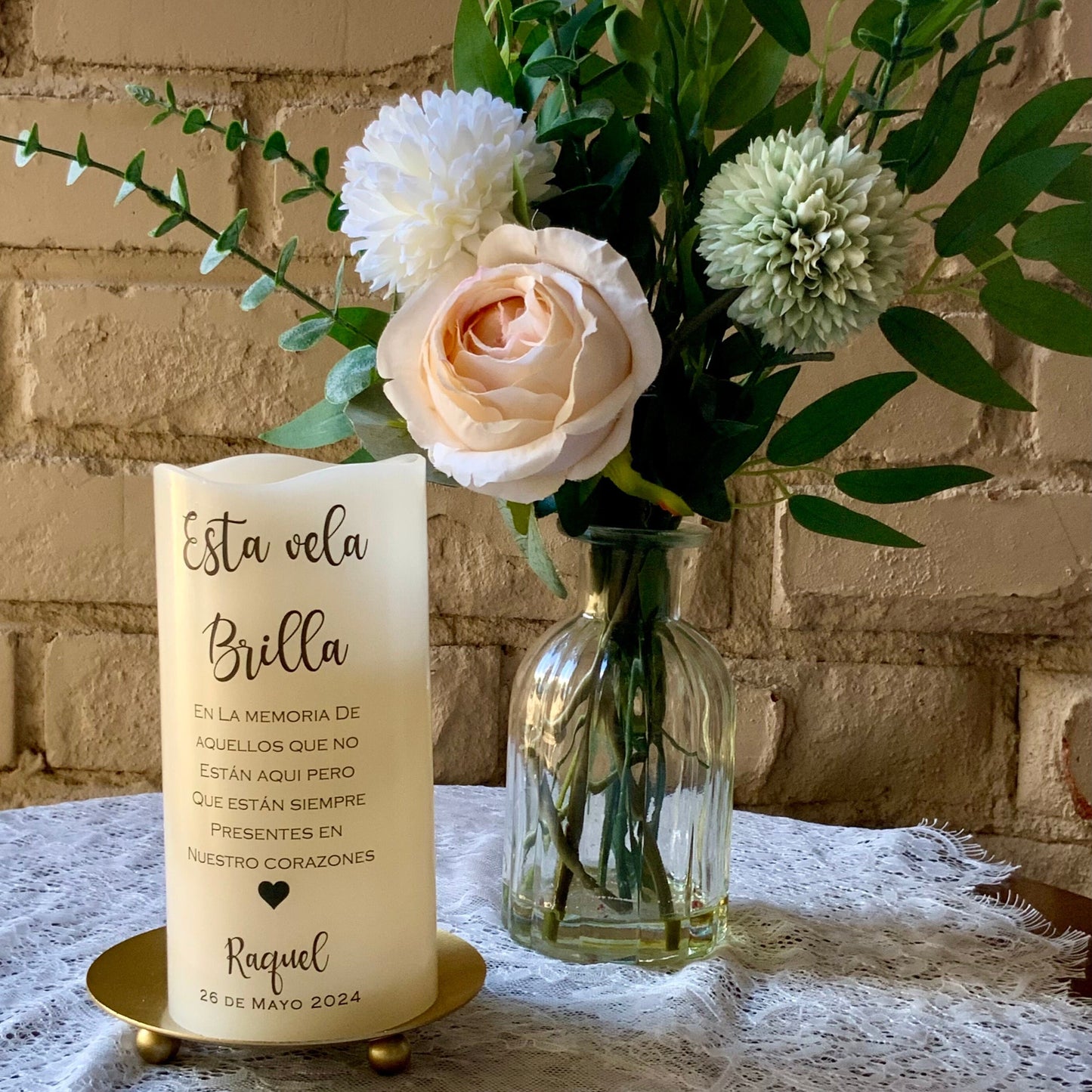 Personalized Quinceañera Memorial Candle • Remembrance Table LED Candle • Vela Memorial Quinceañera (English or Spanish)