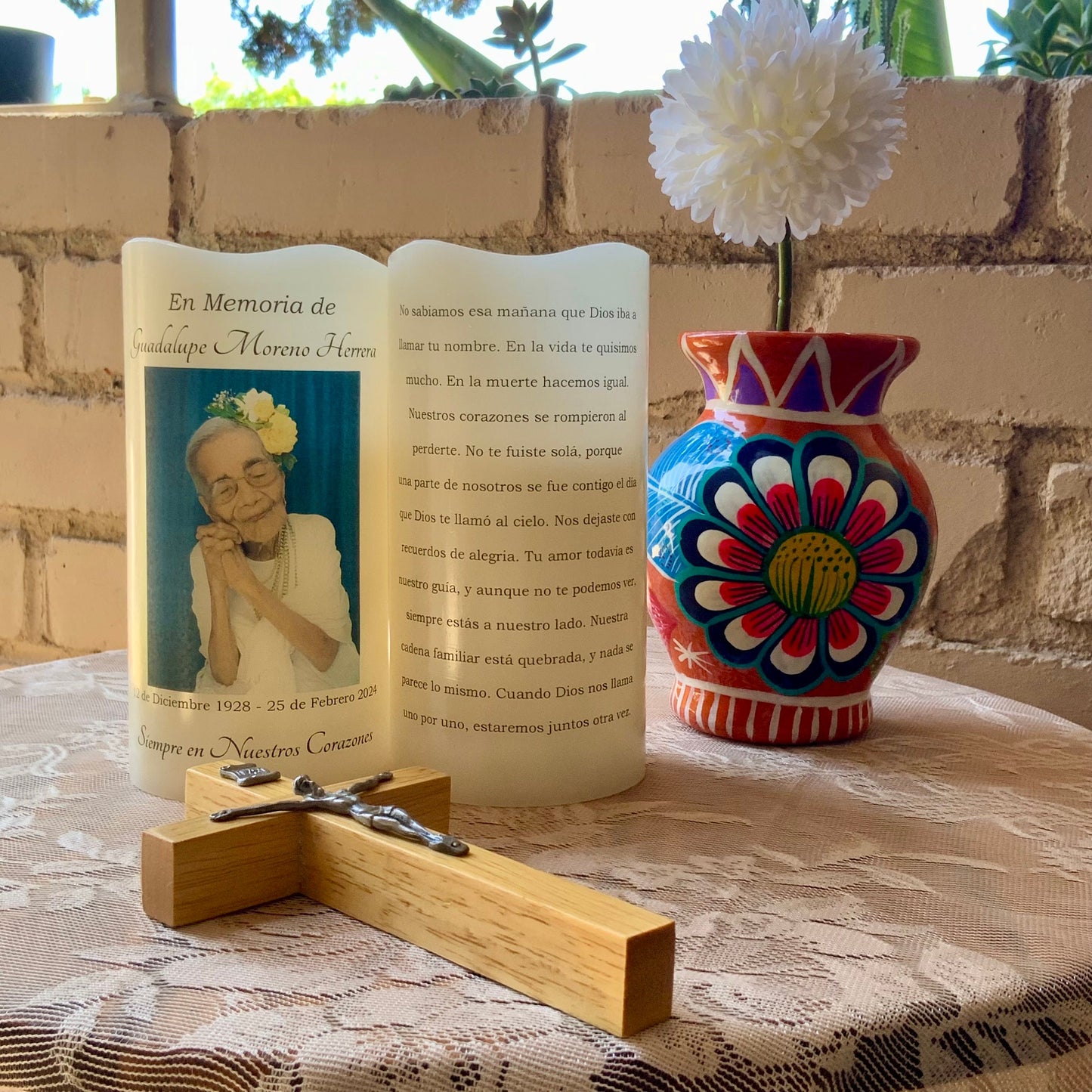 Personalized Spanish Memorial Candle with Photo • Two-Sided LED Remembrance Keepsake • Veladora Memorial Personalizada