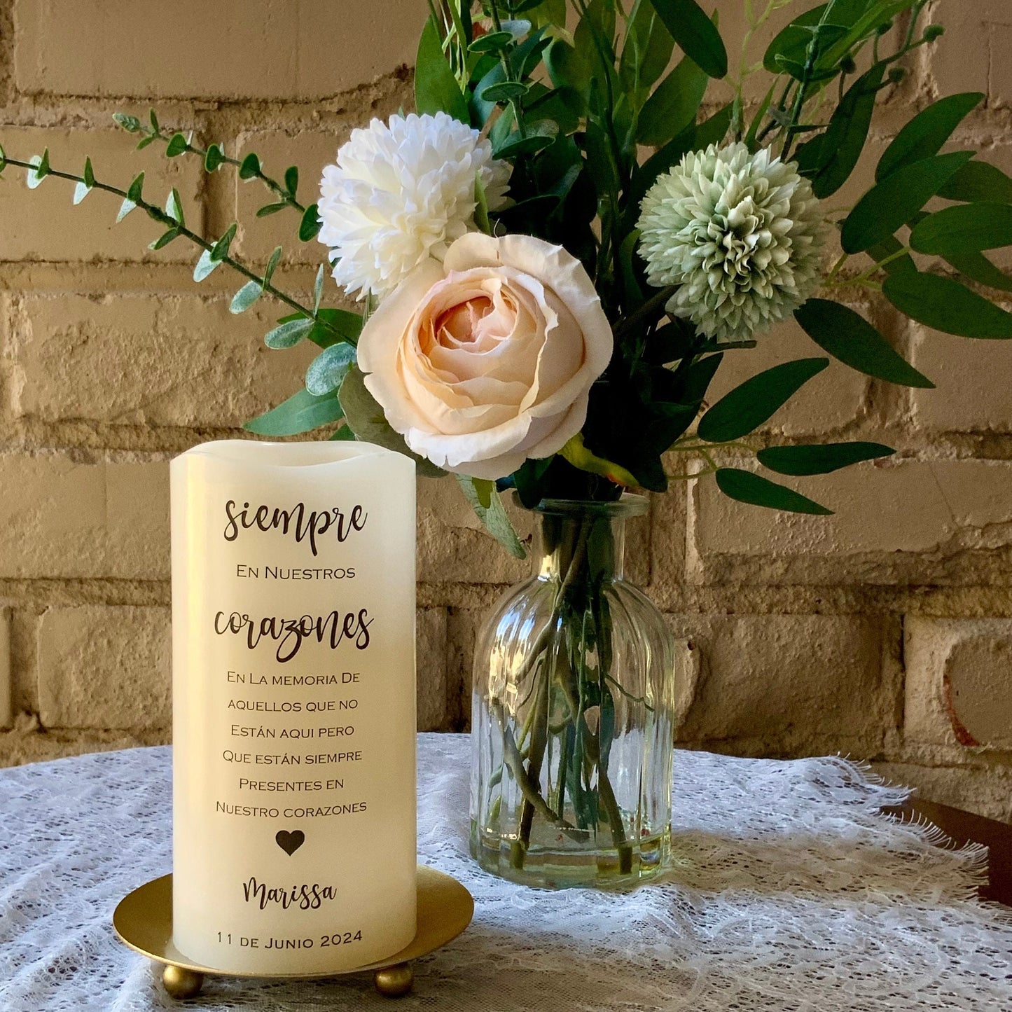 Personalized Quinceañera Memorial Candle • Remembrance Table LED Candle • Vela Memorial Quinceañera (English or Spanish)