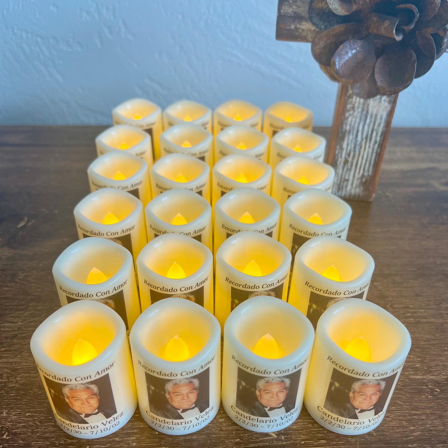 Spanish Personalized Memorial Candle Favors | Set of 24 Veladoras Memoriales para Funeral | Recuerdos Personalizados