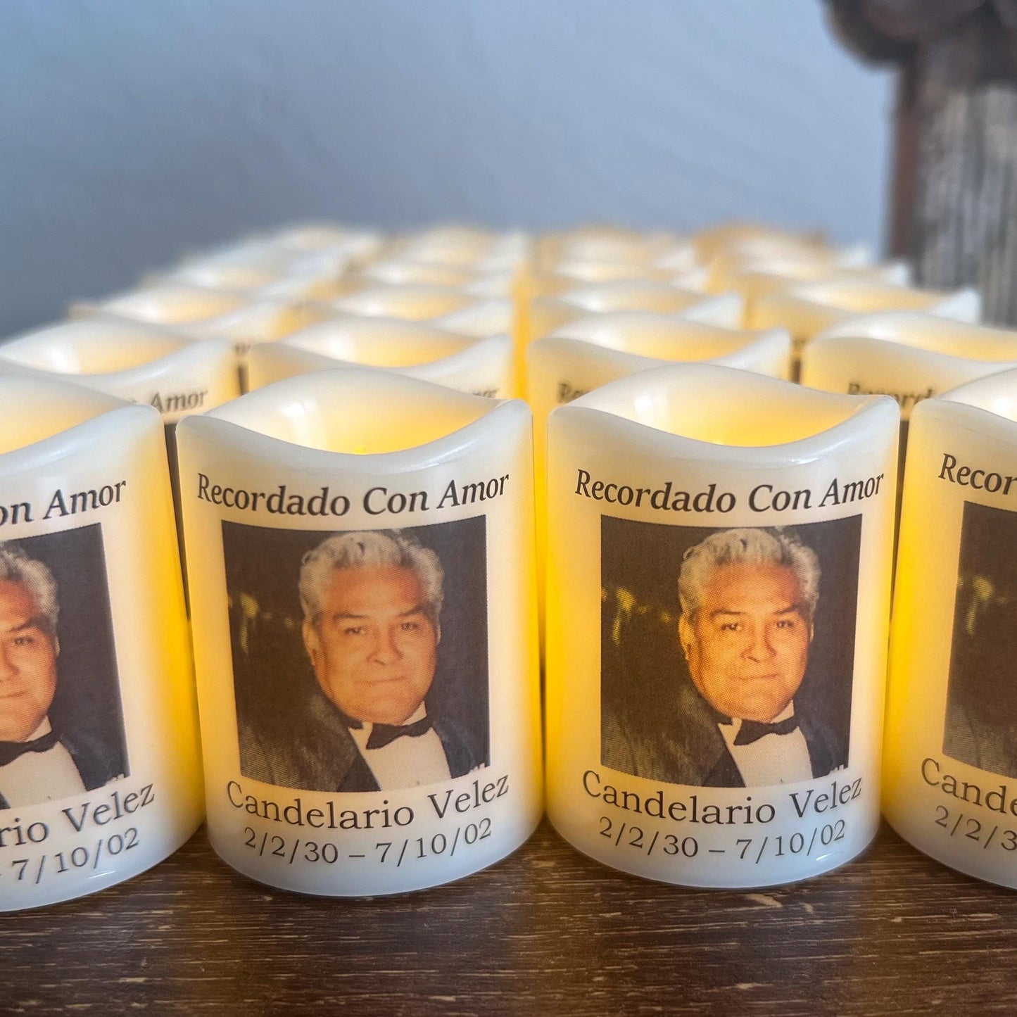 Spanish Personalized Memorial Candle Favors | Set of 24 Veladoras Memoriales para Funeral | Recuerdos Personalizados