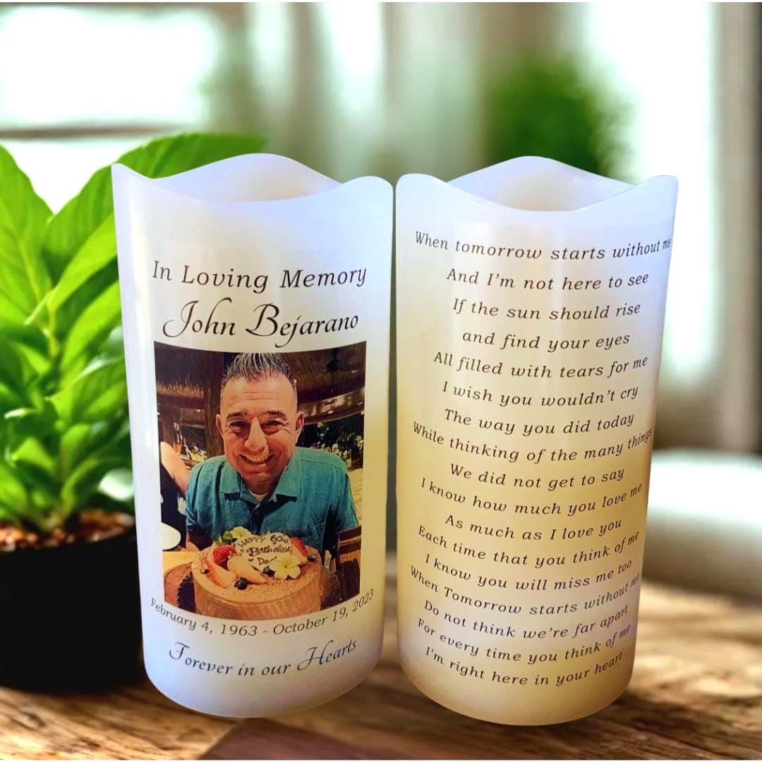 Personalized Two-Sided Memorial Candle with Photo & Poem • LED Remembrance Keepsake with Name & Dates