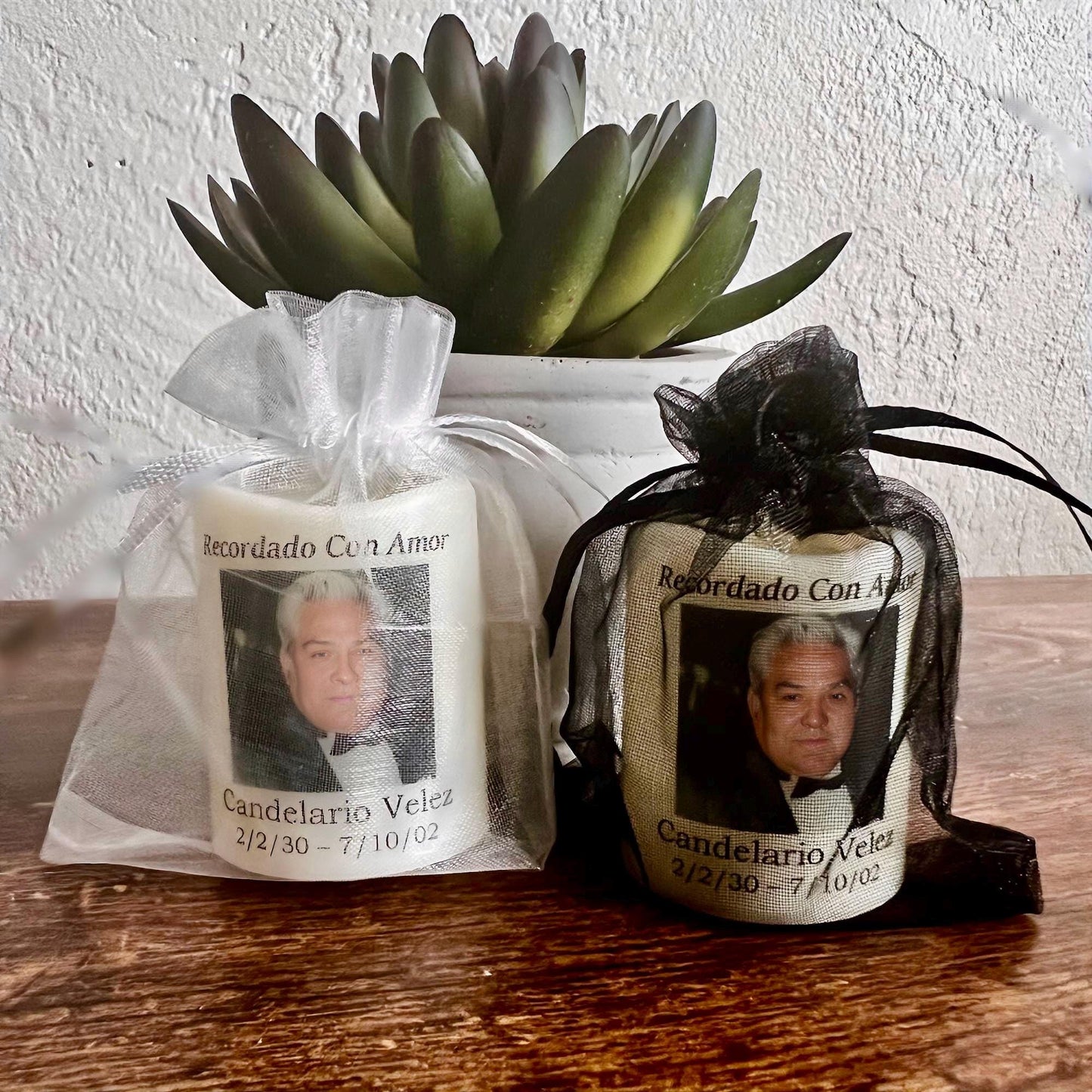 Spanish Personalized Memorial Candle Favors | Set of 24 Veladoras Memoriales para Funeral | Recuerdos Personalizados