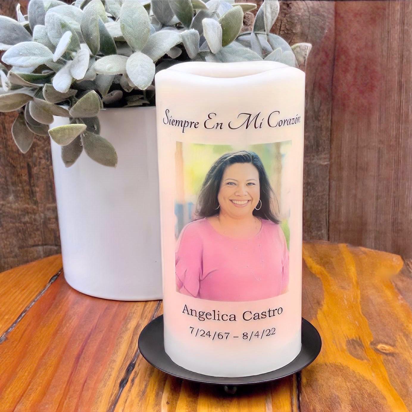 Minimalist Memorial Candle with Photo, Name & Dates | Personalized LED Remembrance Candle with Quote Options