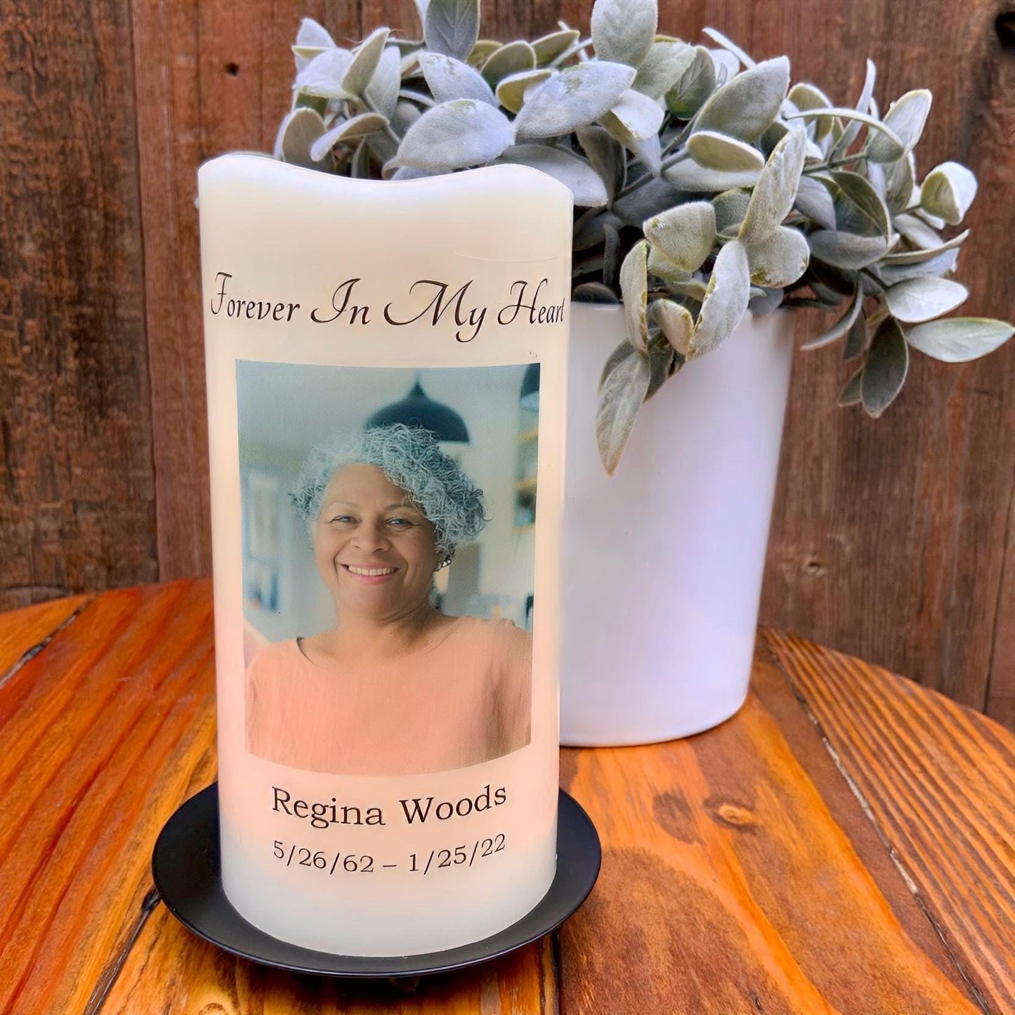 Minimalist Memorial Candle with Photo, Name & Dates | Personalized LED Remembrance Candle with Quote Options