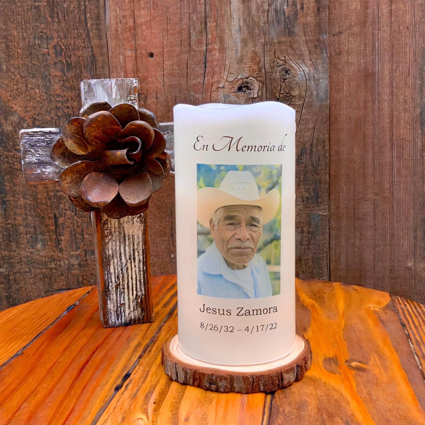 Minimalist Memorial Candle with Photo, Name & Dates | Personalized LED Remembrance Candle with Quote Options