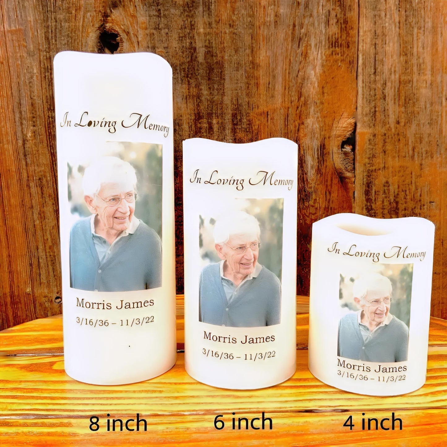 Minimalist Memorial Candle with Photo, Name & Dates | Personalized LED Remembrance Candle with Quote Options