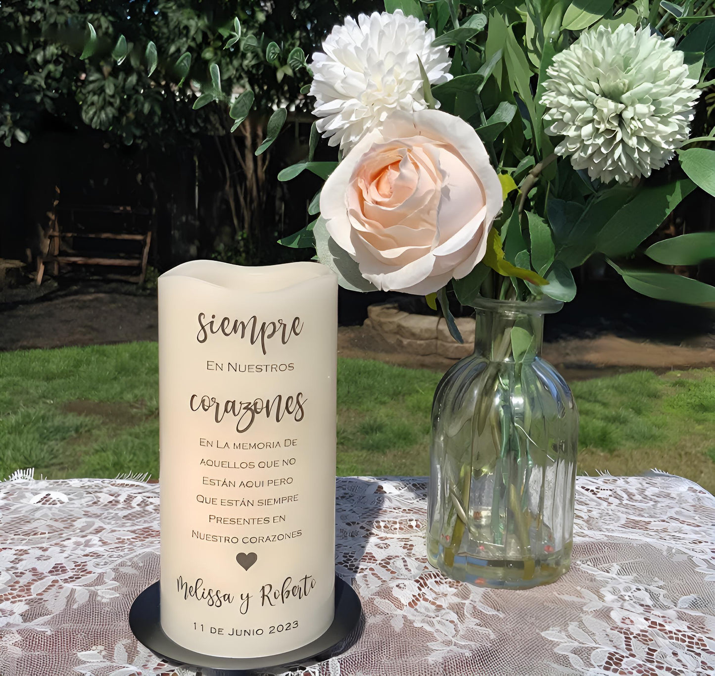 Personalized Wedding Memorial Candle • Remembrance Table LED Candle • In Loving Memory Wedding Keepsake (English or Spanish)