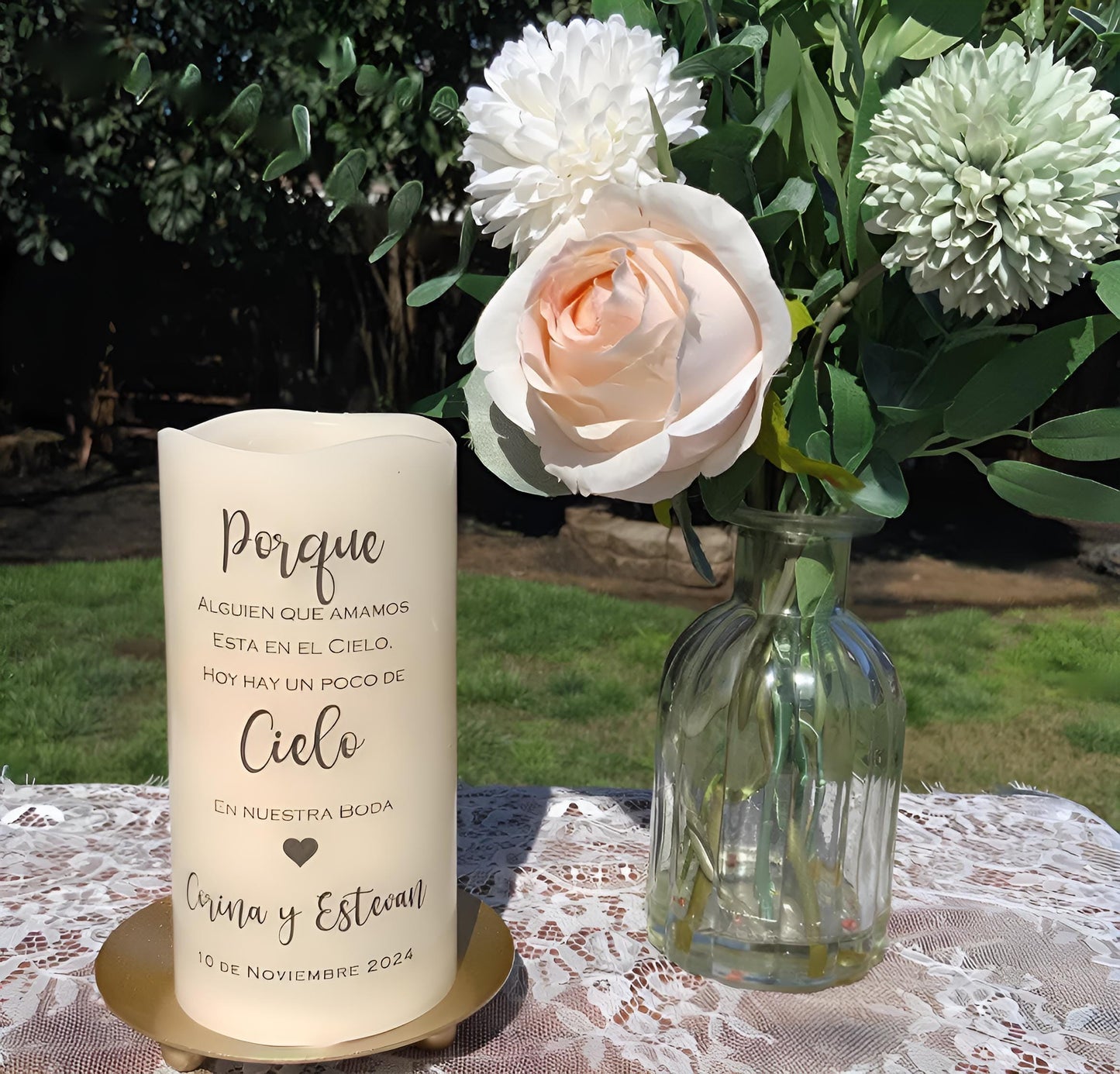 Personalized Wedding Memorial Candle • Remembrance Table LED Candle • In Loving Memory Wedding Keepsake (English or Spanish)