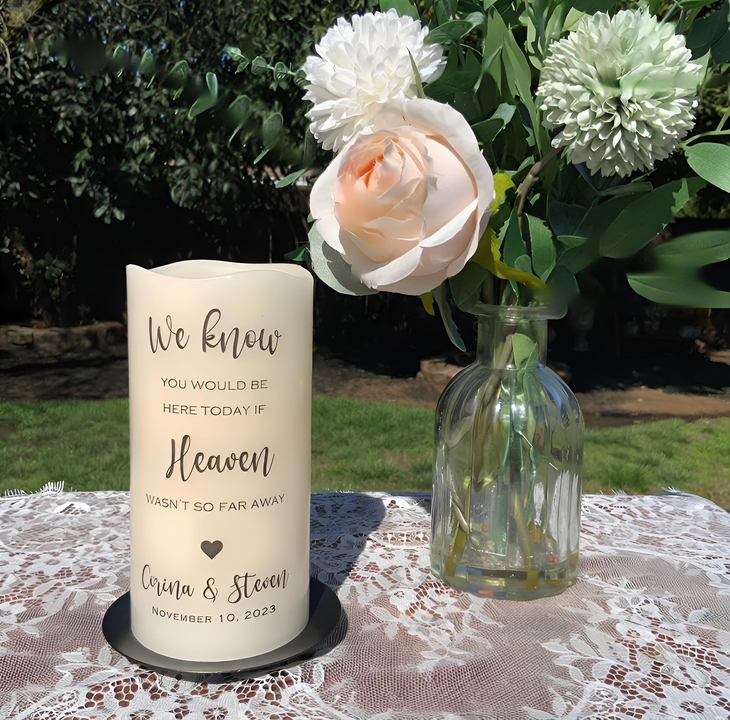 Personalized Wedding Memorial Candle • Remembrance Table LED Candle • In Loving Memory Wedding Keepsake (English or Spanish)