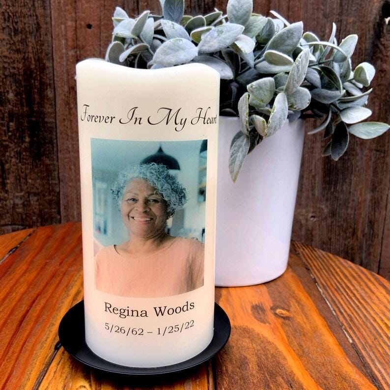 Minimalist Spanish Memorial Candle with Photo, Name & Dates | Personalized LED Remembrance Candle with Quote Options