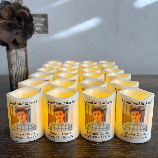 Personalized Memorial Candle Favors | Sets of 12–48 Mini Funeral Remembrance Candles