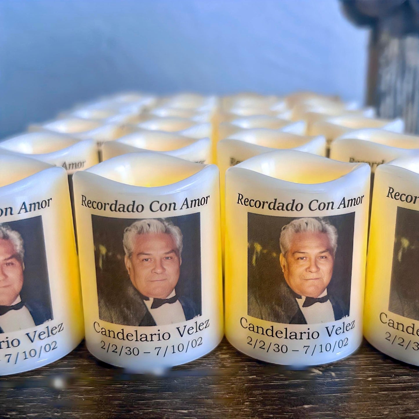 Spanish Personalized Memorial Candle Favors | Set of 24 Veladoras Memoriales para Funeral | Recuerdos Personalizados