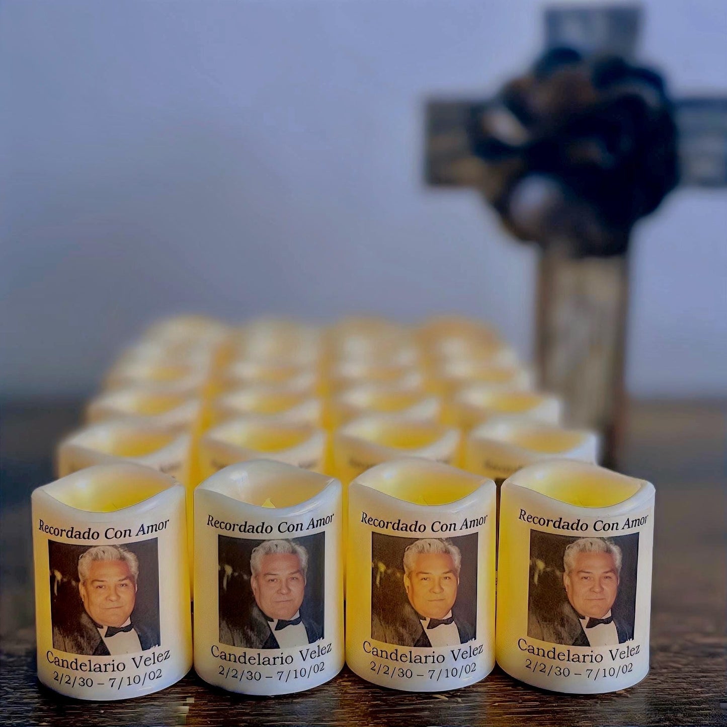 Spanish Personalized Memorial Candle Favors | Set of 24 Veladoras Memoriales para Funeral | Recuerdos Personalizados