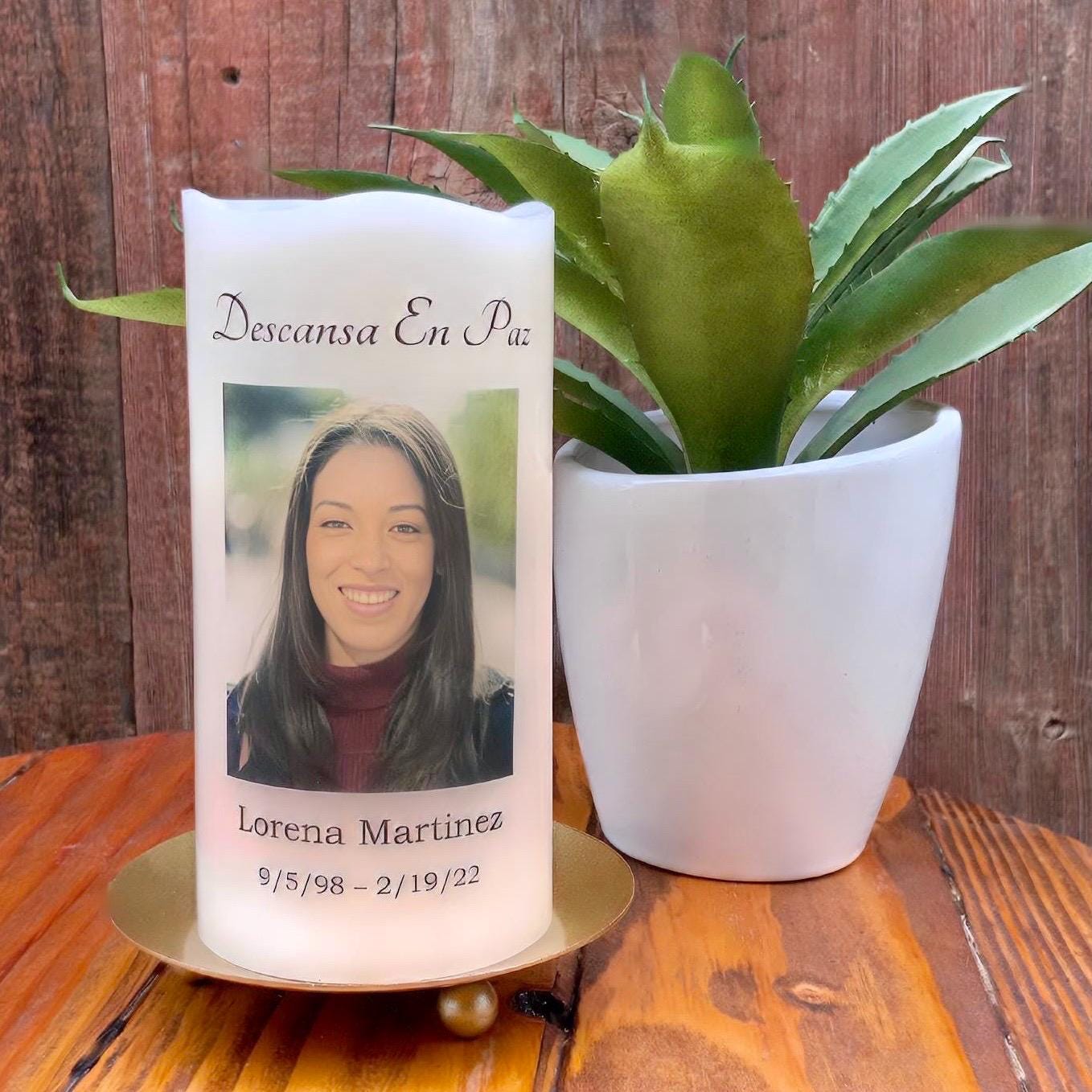 Minimalist Memorial Candle with Photo, Name & Dates | Personalized LED Remembrance Candle with Quote Options