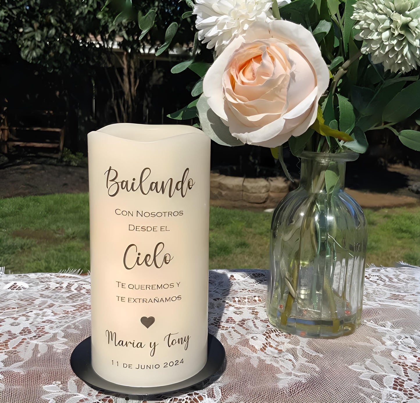 Personalized Wedding Memorial Candle • Remembrance Table LED Candle • In Loving Memory Wedding Keepsake (English or Spanish)