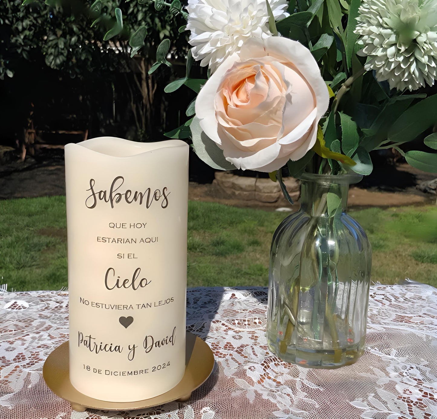 Personalized Wedding Memorial Candle • Remembrance Table LED Candle • In Loving Memory Wedding Keepsake (English or Spanish)
