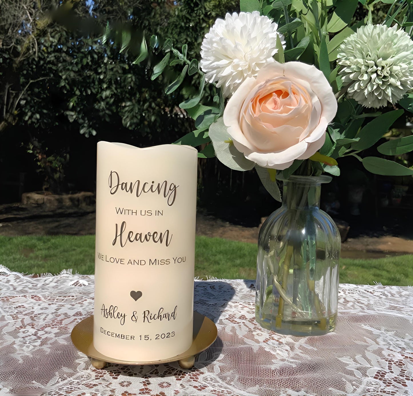 Personalized Wedding Memorial Candle • Remembrance Table LED Candle • In Loving Memory Wedding Keepsake (English or Spanish)