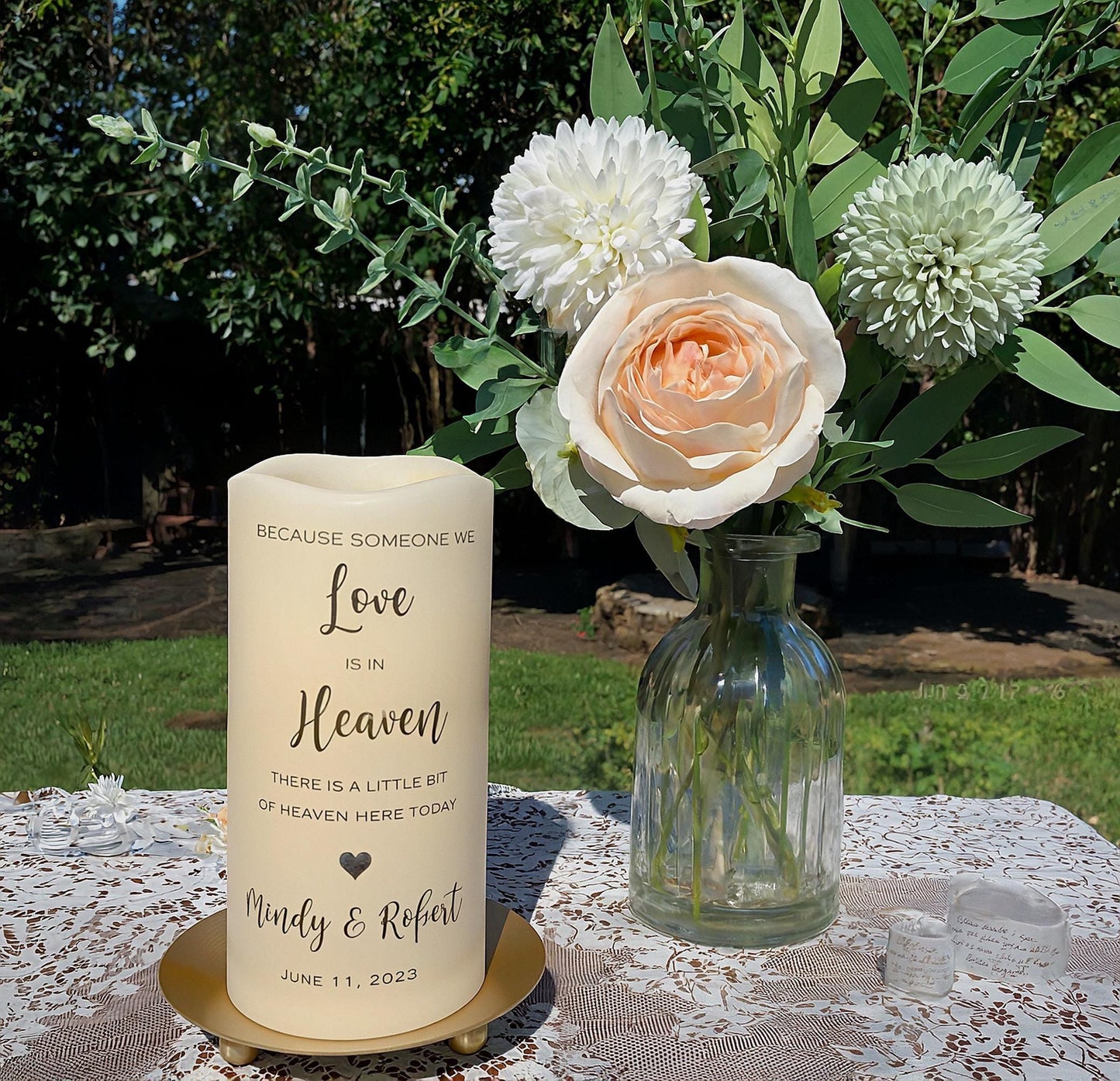 Personalized Wedding Memorial Candle • Remembrance Table LED Candle • In Loving Memory Wedding Keepsake (English or Spanish)