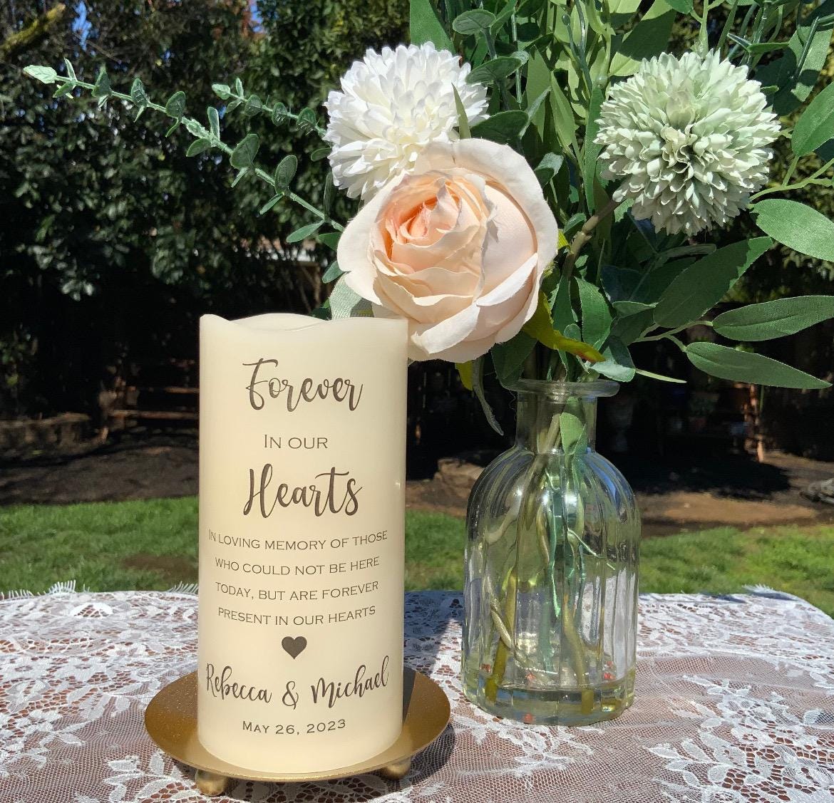 Personalized Wedding Memorial Candle • Remembrance Table LED Candle • In Loving Memory Wedding Keepsake (English or Spanish)