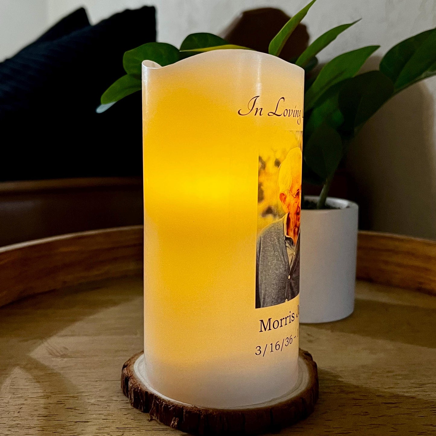 Minimalist Memorial Candle with Photo, Name & Dates | Personalized LED Remembrance Candle with Quote Options