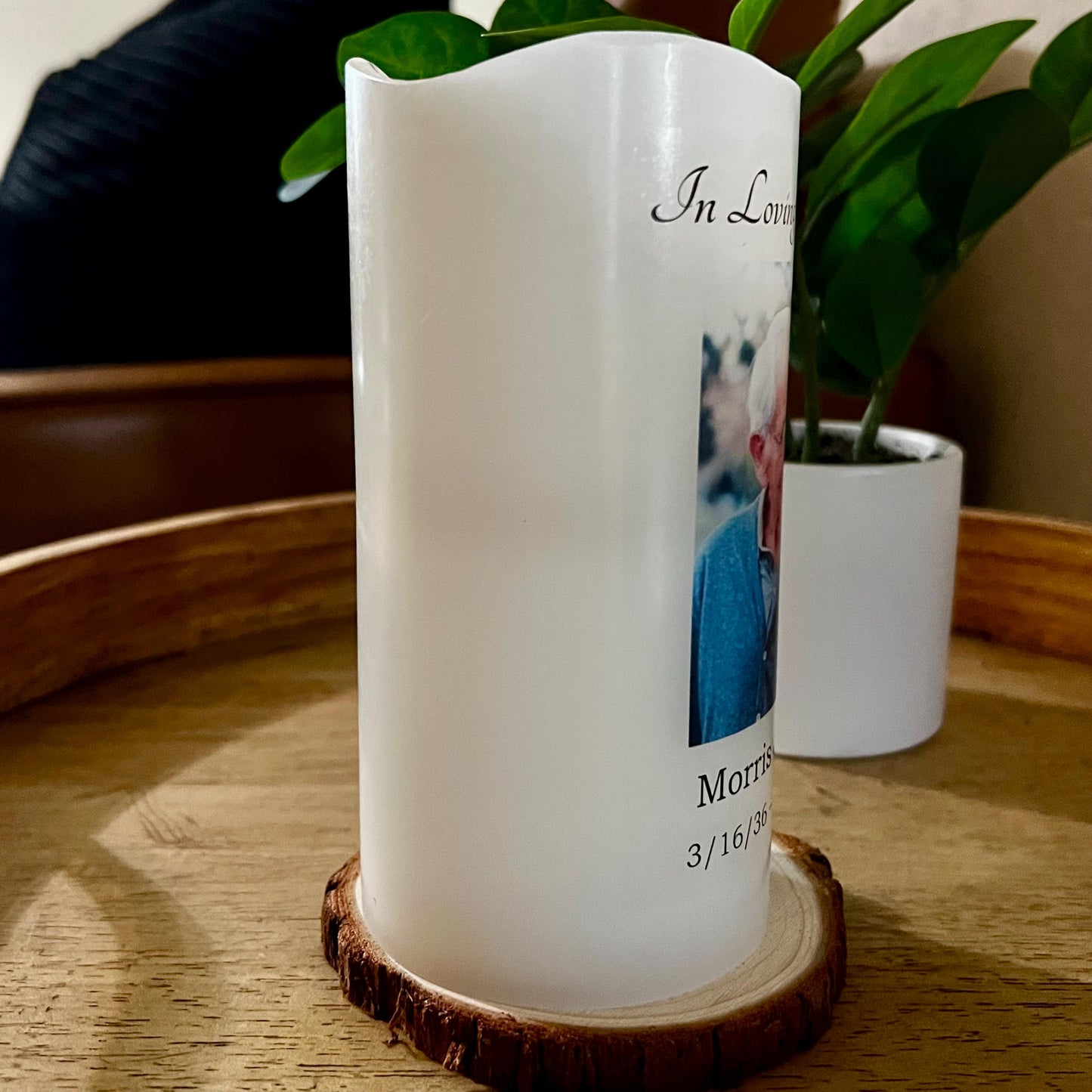 Minimalist Memorial Candle with Photo, Name & Dates | Personalized LED Remembrance Candle with Quote Options