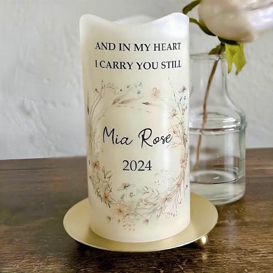 Personalized Angel Baby Memorial Candle | Infant Loss LED Keepsake | English or Spanish