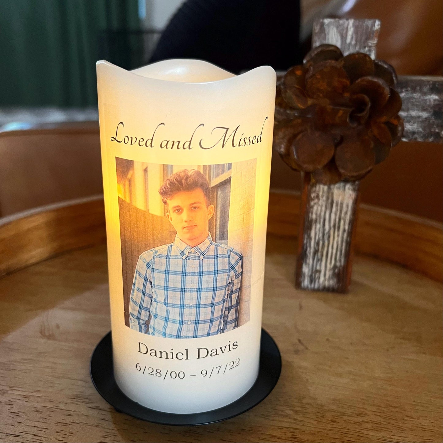 Black Candle Plate Base Memorial Display - ADD-ON ONLY