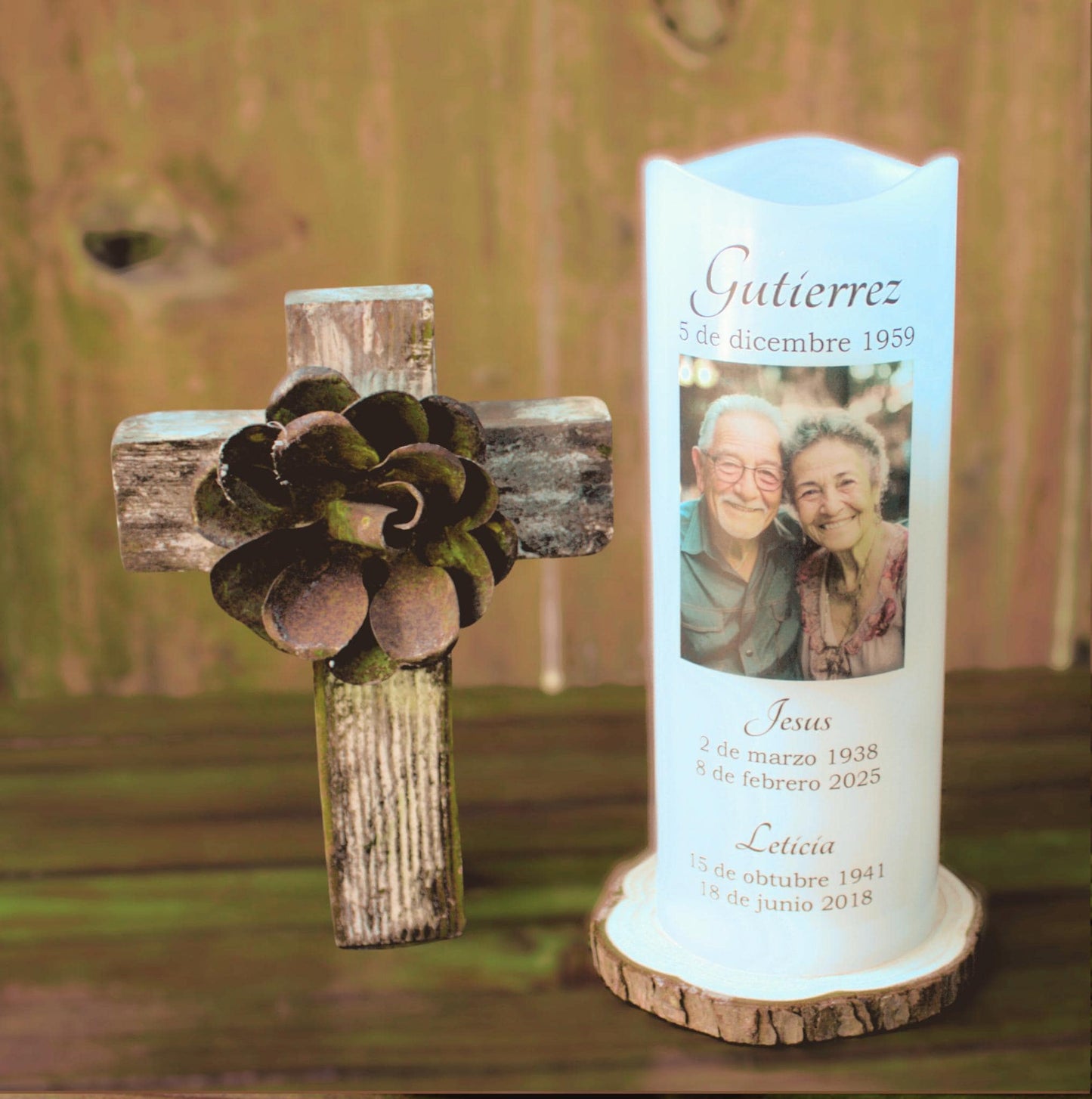 Natural Wood Slice Candle Base Rustic Memorial Candle Stand - ADD-ON ONLY